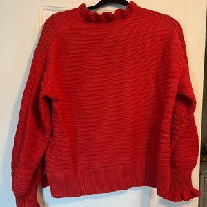 Madewell Red Ruffle Neck/Sleeve Pullover Sweater Yarn Size Large